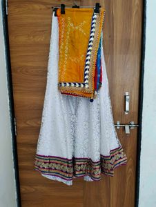 White Lehenga Choli with Yellow Dupatta