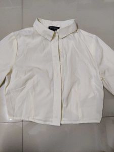 Cream Cropped Collared Shirt
