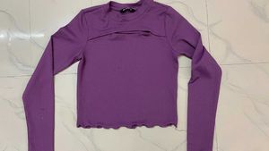Purple Ribbed Cut-Out Top