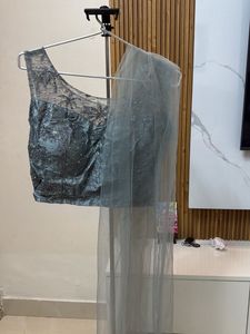 Grey Tulle Ruffle Ethnic Skirt