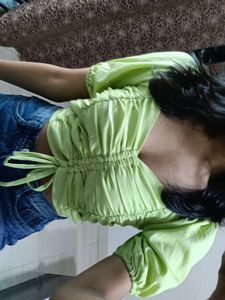 Lime Green Ruched Crop Top