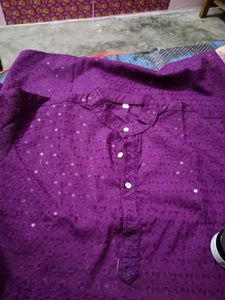 Purple Embroidered Chikonkari Kurta