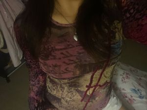 Y2K Graphic Print Mesh Top