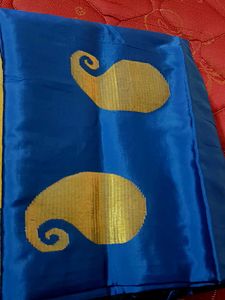 Vibrant Blue Saree with Golden Paisleys