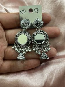 Mirror Jhumka Earrings with Bells