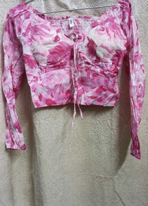 Chic Floral Print Long Sleeve Crop Top