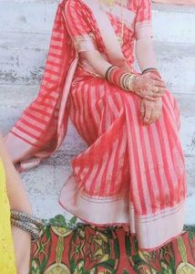 Elegant Red Silk Saree with Gold Border