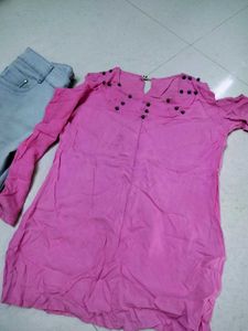 Light Blue Denim Jeans with pink top