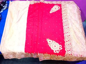 Beautiful Heavy Braidal Red Embellished Saree