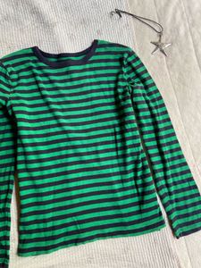 Green &amp; Navy Striped Long Sleeve Tee