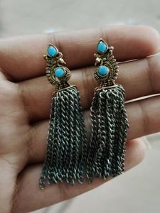 Boho Tassel Earrings with Turquoise oxidized