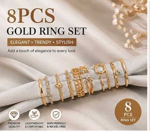 ✨ Trendy Gold Plated Adjustable Finger Rings Set |