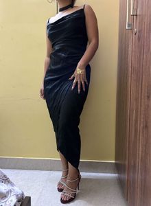 Elegant Black Satin Midi Dress