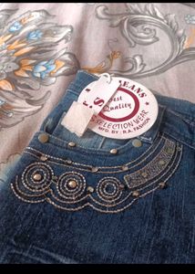 Stylish Embellished Blue Denim Jeans