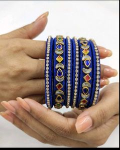 Vibrant Blue Silk Thread Bangles with Embellishmen
