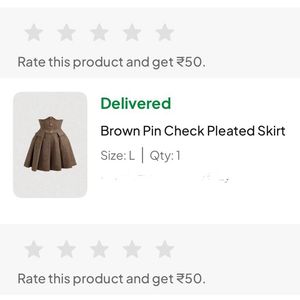 Brown Pin Check Pleated Skirt (Brand New))