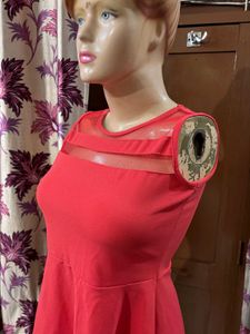 Chic Red Mesh Detail Fit &amp; Flare Dress