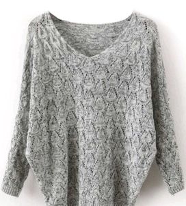 Grey Knit V-Neck Sweater