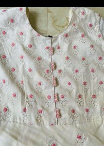Elegant White &amp; Pink Embroidered Gown
