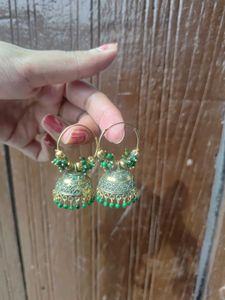 Green Jhumka Earrings