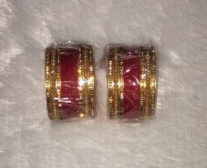 Beautiful Red &amp; Golden Bridal Bangles Set