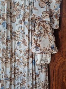 Floral Print Pleated Gown with Lace