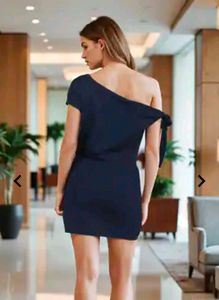 Elegant Navy One-Shoulder Ruched Dress
