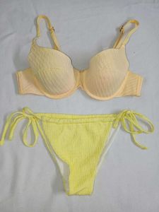 Yellow Textured Bikini Set