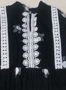 Black Kurta with White Lace Detail