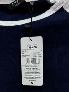 Shein Navy &amp; White Cropped Long Sleeve Top