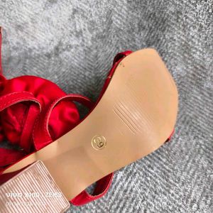 N. Red Rose Embellished Block Heels