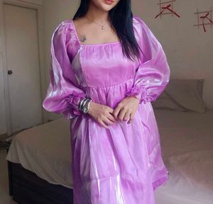 Lilac Puff Sleeve Midi Dress