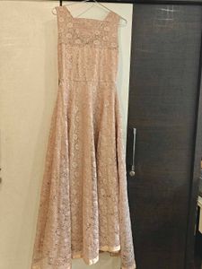 Elegant Peach Lace Ethnic Gown