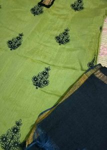 Vibrant Kurta Set with Navy Blue Dupatta