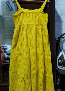 Yellow Broderie Button-Up Midi Dress