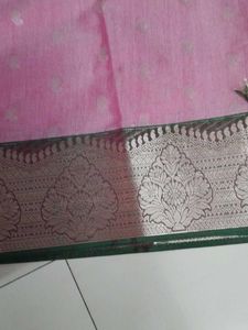 Beautiful Pink Saree with Silver Border