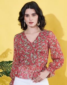 Floral Print V-Neck Blouse😍