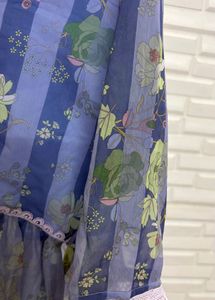 Stylish Blue Floral Striped Kurta Set