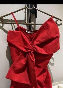 Zara Red Ruched Bow Detail Mini Dress