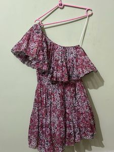 Floral One Shoulder Ruffle Dress