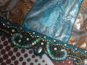 brown  blue saree with golden and silver pri
