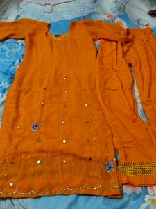 Orange Embellished Kurta Set