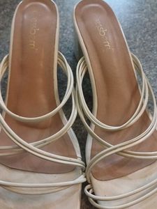 Cream Strappy Block Heel Sandals