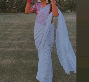 Elegant White Saree with Embroidered Blouse