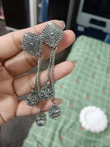 Oxidized Silver Jhumka Earrings