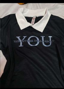 Black 'You' Graphic Collared Top