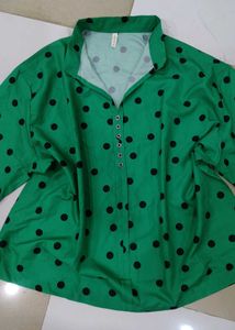Green Polka Dot Button-Up Top