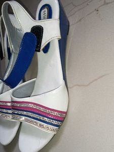 Sparkling White Wedge Sandals