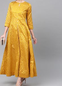 Vishudh Women Mustard Self Design Kurta nd Trouser
