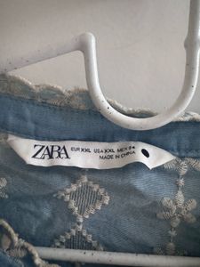 Zara - Embroidered Blouse Light Blue